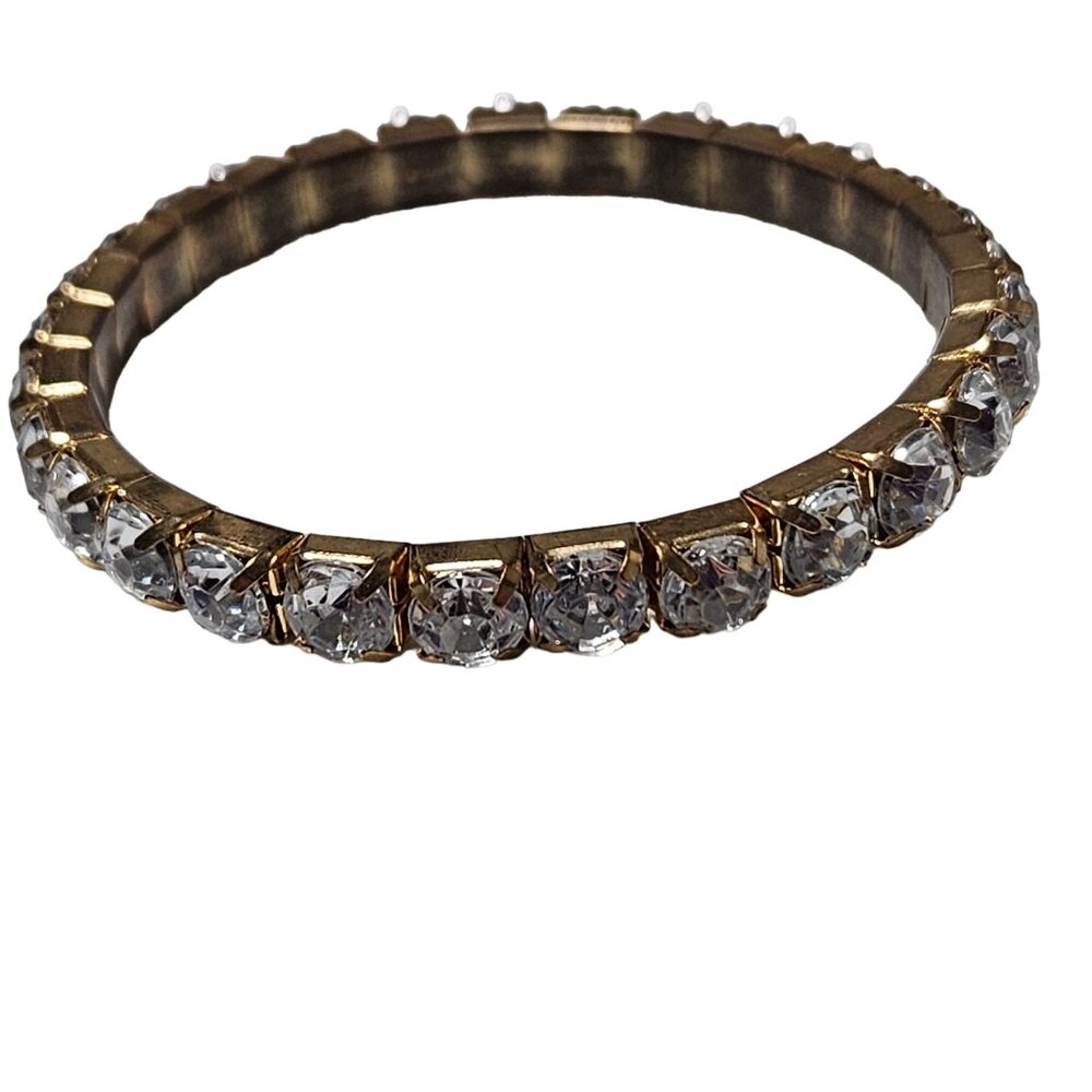 Elegant Rhinestone Tennis Bracelet Gold Tone Stretch Classic Fashion Jewelry